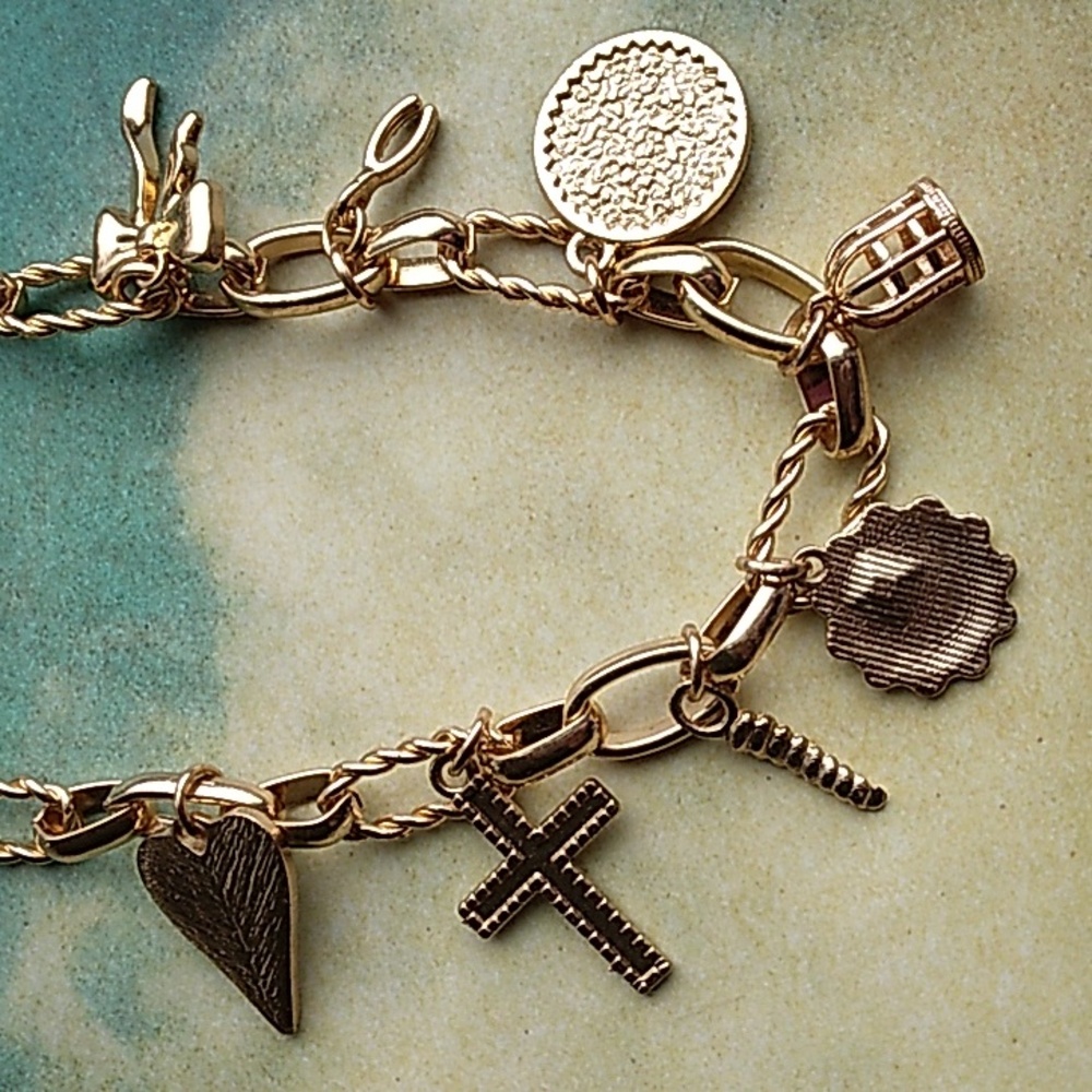 Gold Charm Necklace with 8 Charms - Picture 5 of 7